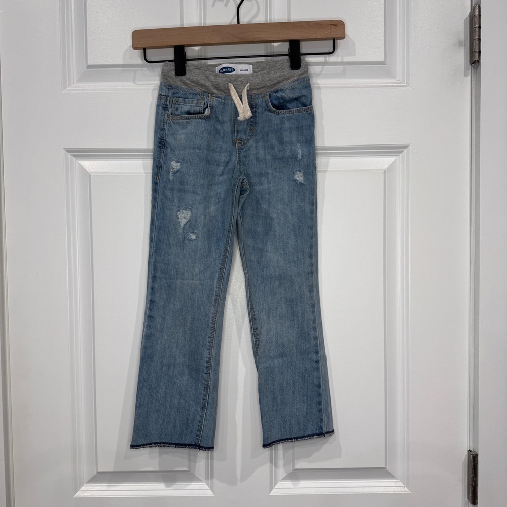 Old Navy Relaxed Distressed Jeans Light Wash Knit Waistband Size 4T Boys Girls